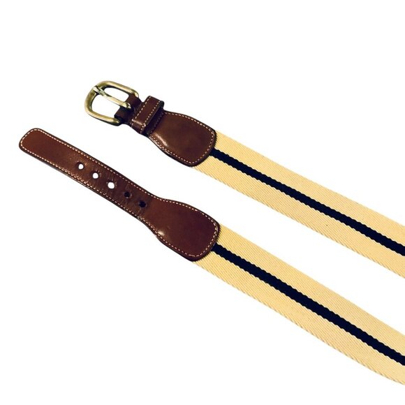 Vintage Dooney & Bourke Belt Size 36 Fits Like 34 Cream Navy Stripe Leather Tabs - Picture 2 of 6